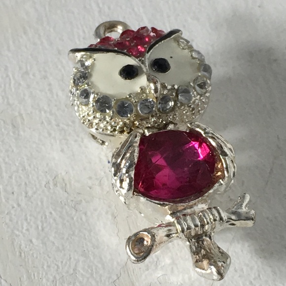 Cute Owl 🦉 Pink Clear Rhinestone Owl Heart Pendant - Picture 1 of 8